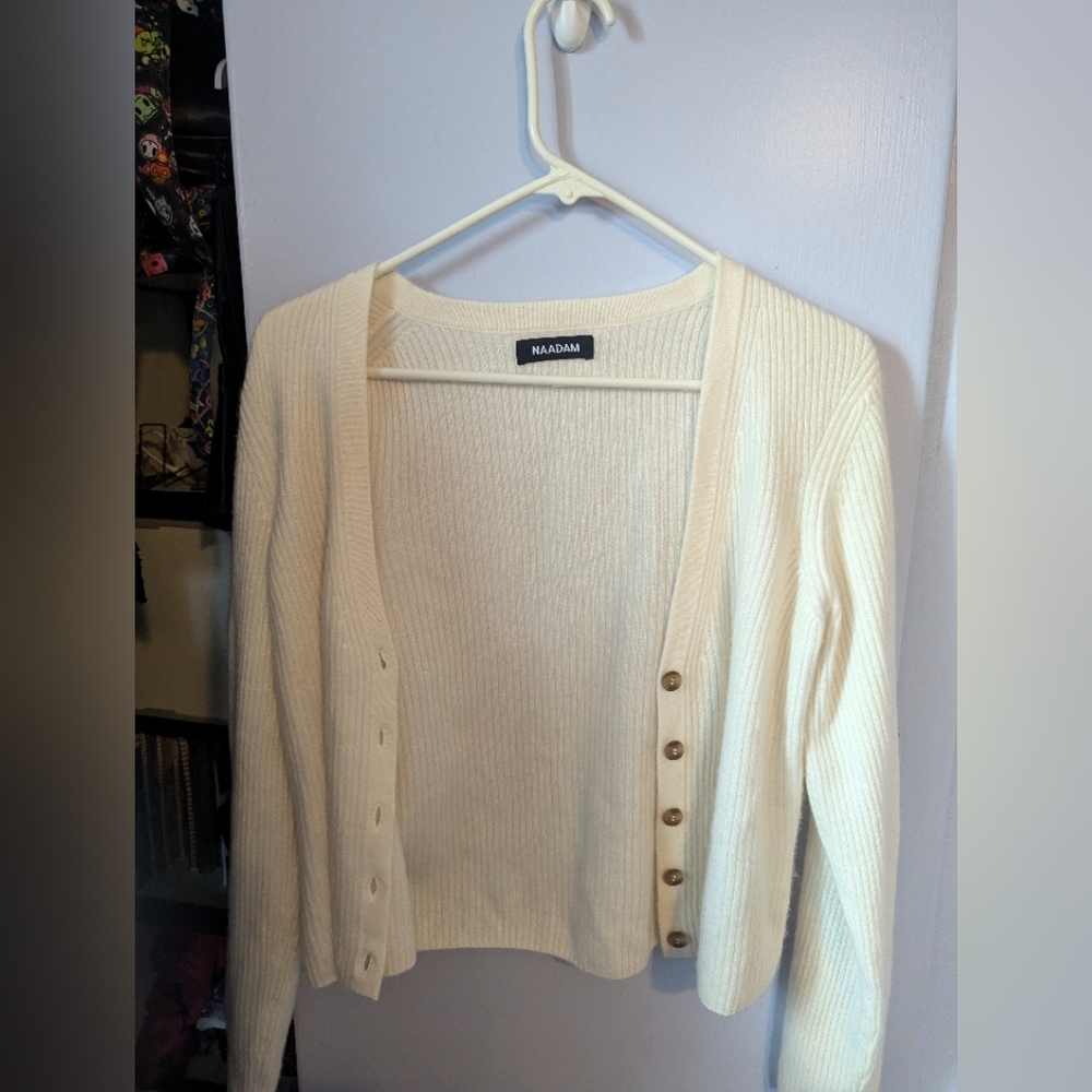 NAADAM Cashmere Cream Button-Up Sweater Medium